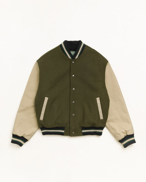 Stussy Tears Varsity Jacket Unisex Long Sleeve In Green