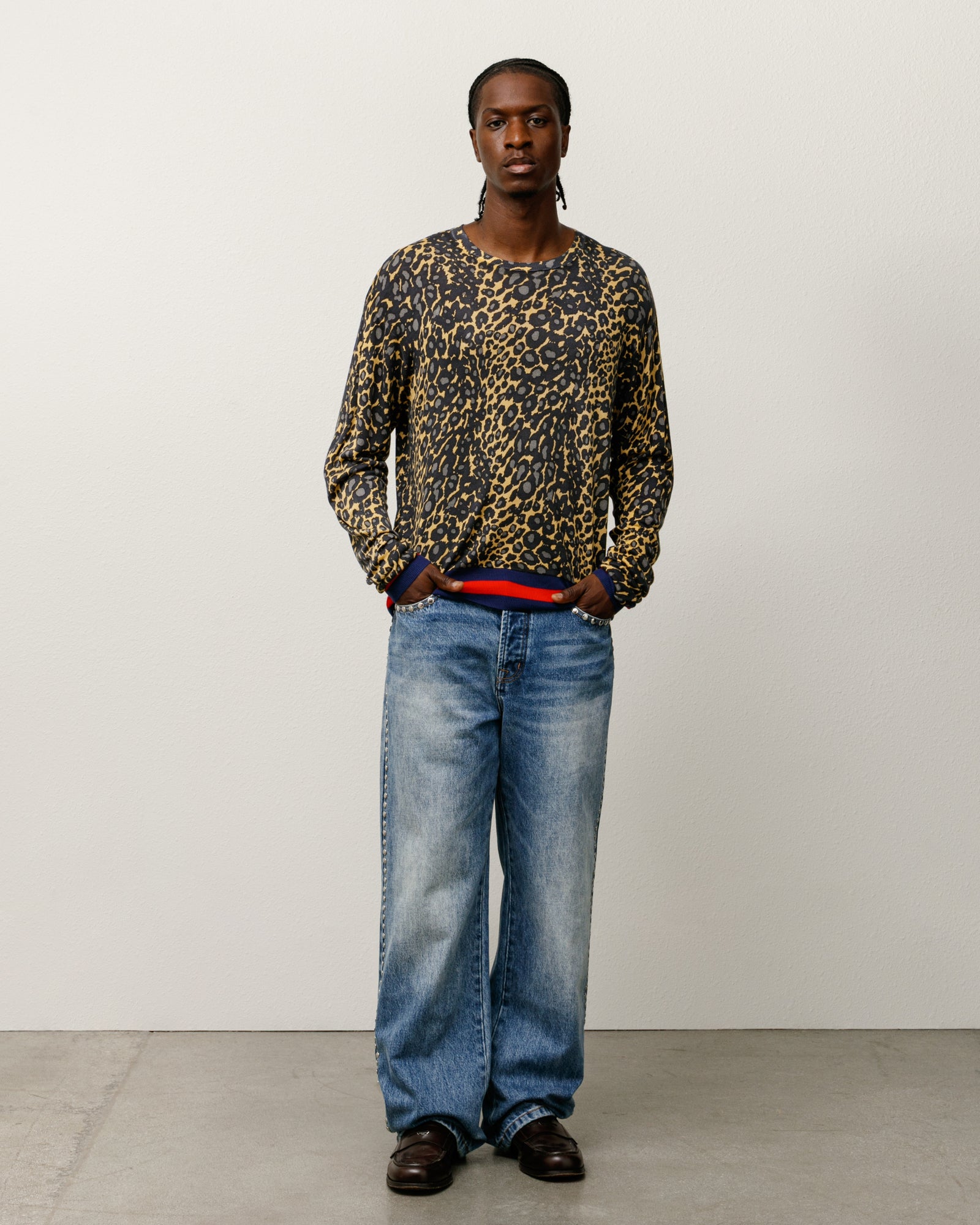STUSSY WALES BONNER LEOPARD SWEATER M 新品 Stussy x Wales Bonner Leopard Sweater Golden Men's - FW25 - US