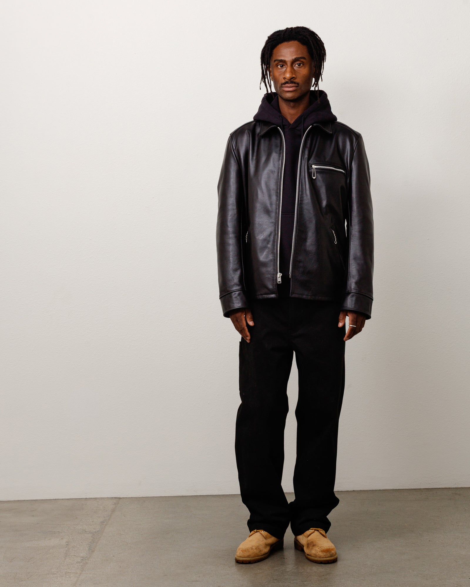 Leather Jacket Unisex Long Sleeve In Black