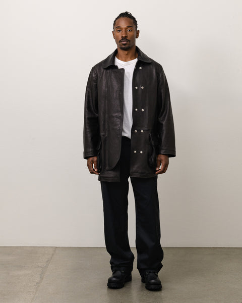 Leather Fireman Jacket Unisex Long Sleeve In Black