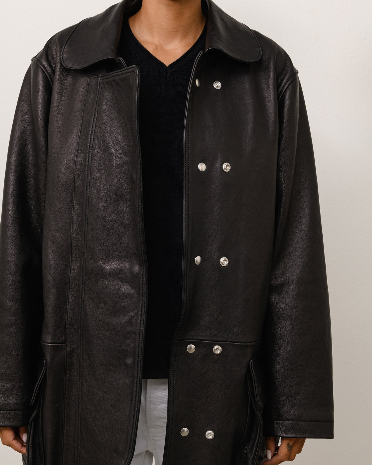 Leather Fireman Jacket Unisex Long Sleeve In Black