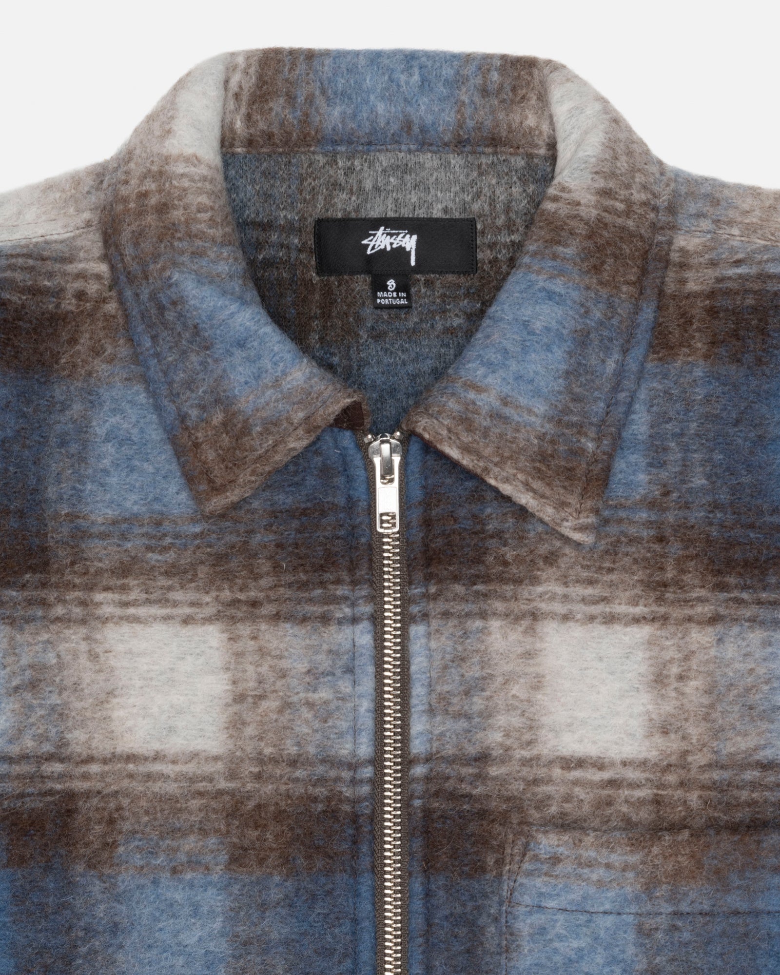 Brushed Wool Plaid Zip Shirt - Unisex Tops & Shirts | Stüssy