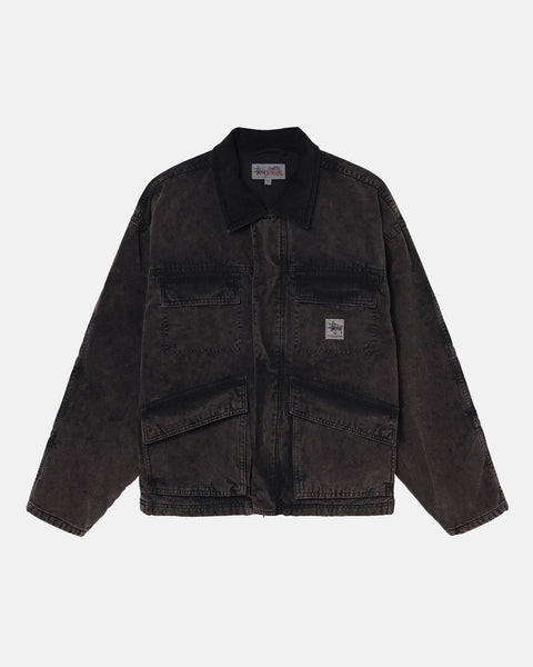 Stüssy Shop Jacket Washed Canvas Black Outerwear