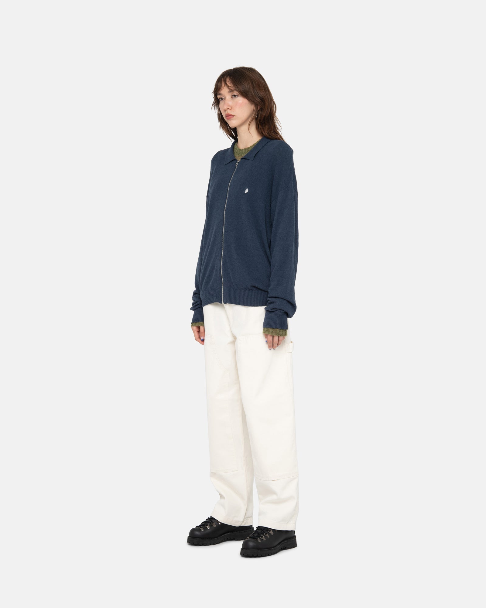 stussy LIGHT WEIGHT LS ZIP POLO M-